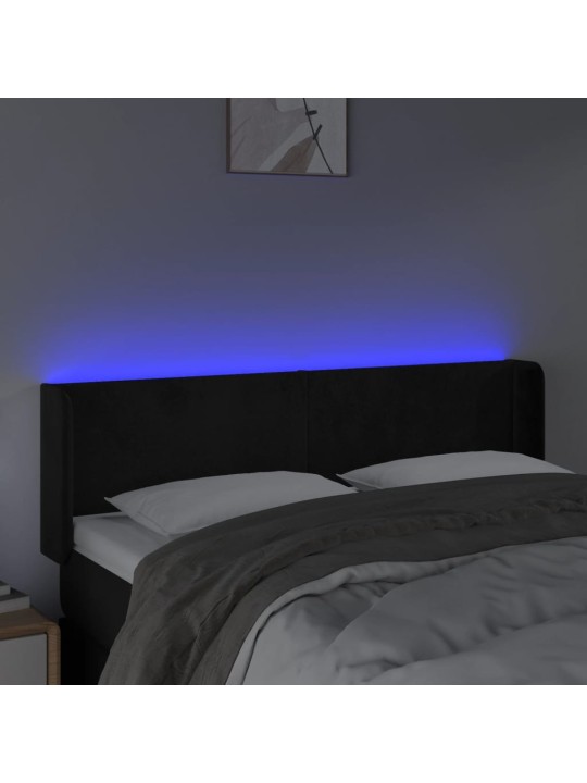 Čelo postele s LED černé 147 x 16 x 78/88 cm samet