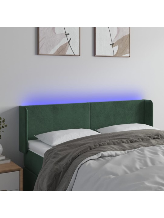 Čelo postele s led tmavě zelené 147 x 16 x 78/88 cm samet