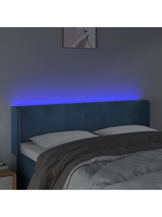 Čelo postele s LED tmavě modré 147 x 16 x 78/88 cm samet