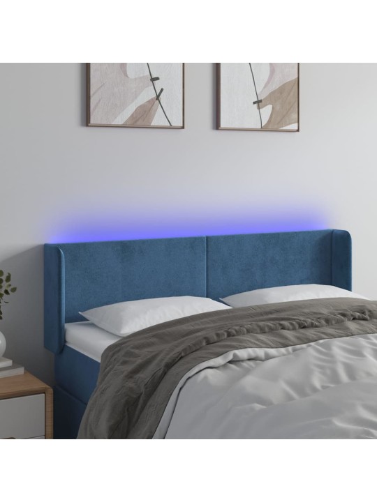 Čelo postele s LED tmavě modré 147 x 16 x 78/88 cm samet
