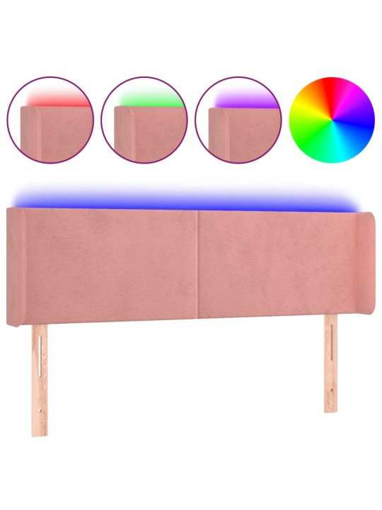 Čelo postele s led růžové 147 x 16 x 78/88 cm samet