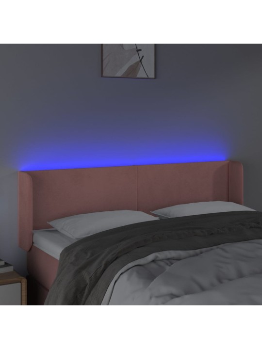 Čelo postele s led růžové 147 x 16 x 78/88 cm samet