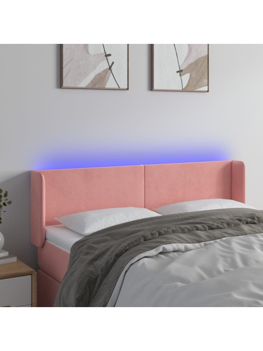 Čelo postele s led růžové 147 x 16 x 78/88 cm samet