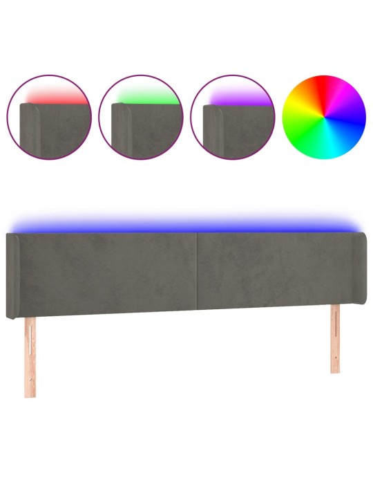Čelo postele s LED tmavě šedé 163 x 16 x 78/88 cm samet
