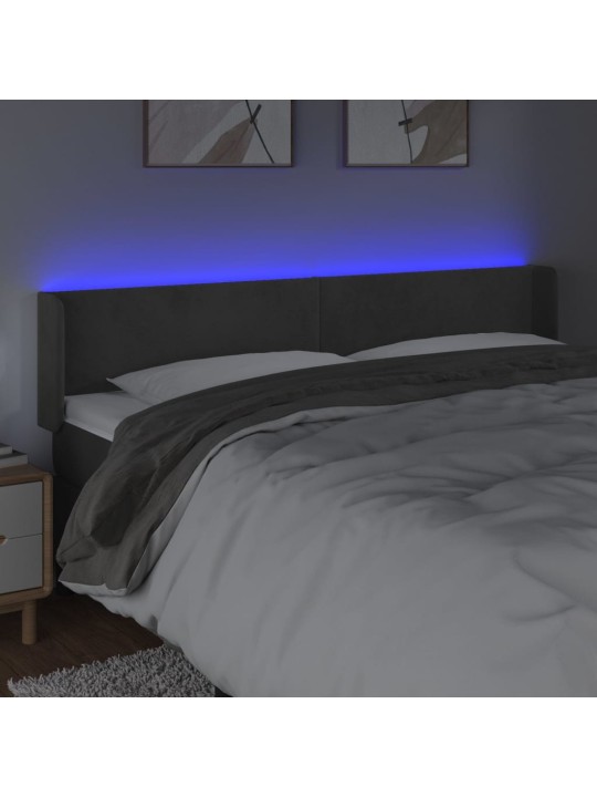 Čelo postele s LED tmavě šedé 163 x 16 x 78/88 cm samet