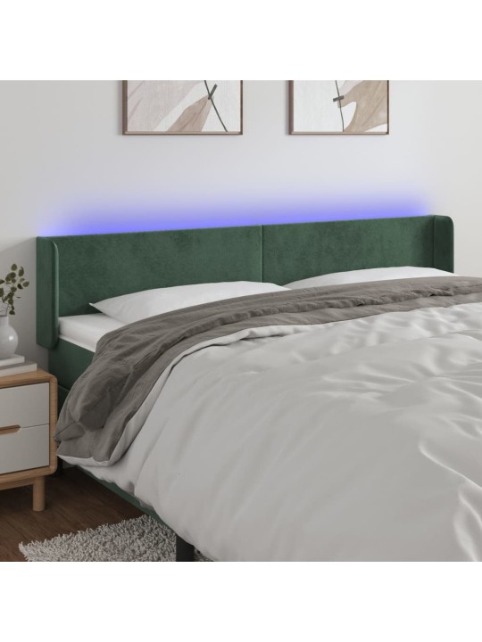 Čelo postele s led tmavě zelené 163 x 16 x 78/88 cm samet