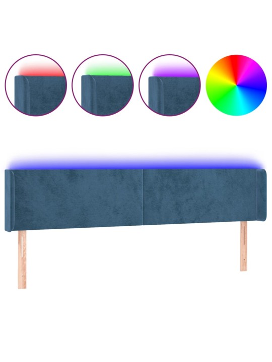 Čelo postele s led tmavě modré 163 x 16 x 78/88 cm samet