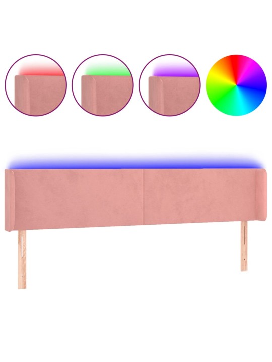 Čelo postele s LED růžové 163 x 16 x 78/88 cm samet