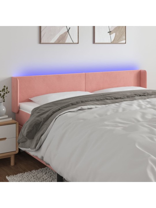 Čelo postele s LED růžové 163 x 16 x 78/88 cm samet