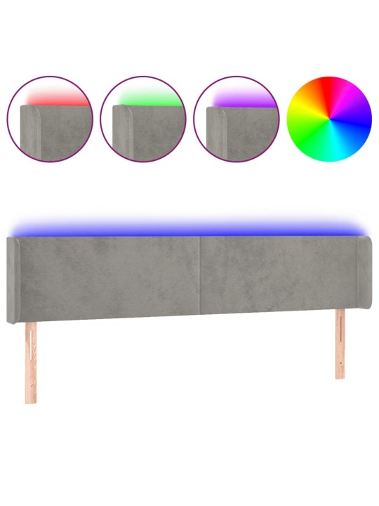 Čelo postele s LED světle šedé 183 x 16 x 78/88 cm samet