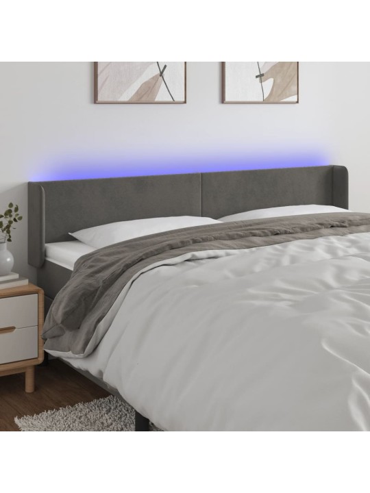 Čelo postele s LED tmavě šedé 183 x 16 x 78/88 cm samet