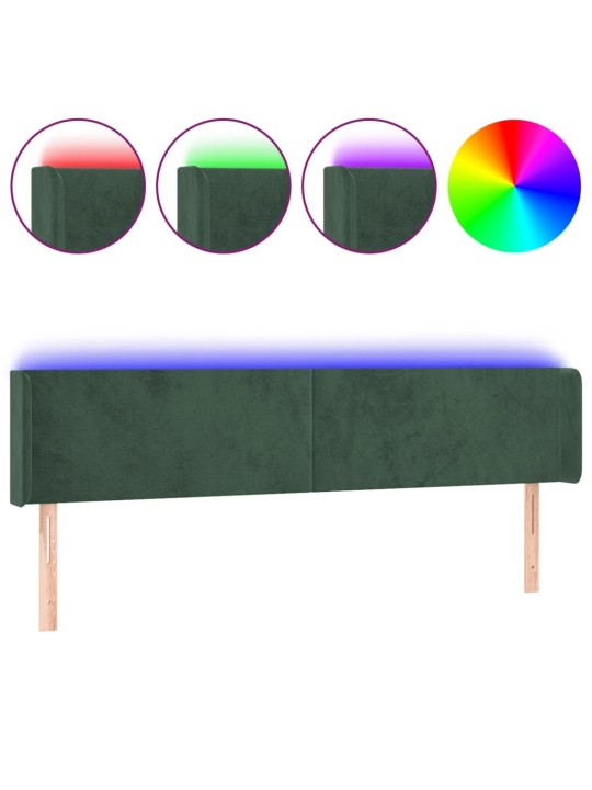 Čelo postele s LED tmavě zelené 183 x 16 x 78/88 cm samet