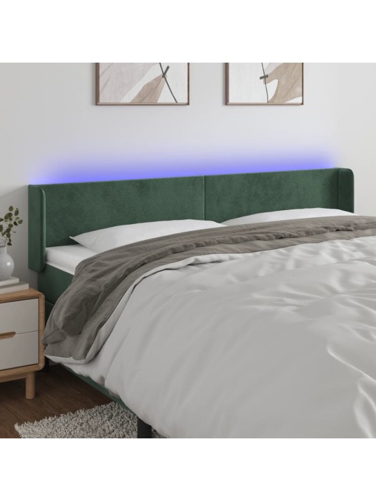 Čelo postele s LED tmavě zelené 183 x 16 x 78/88 cm samet