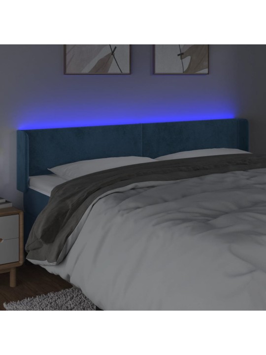 Čelo postele s LED tmavě modré 183 x 16 x 78/88 cm samet