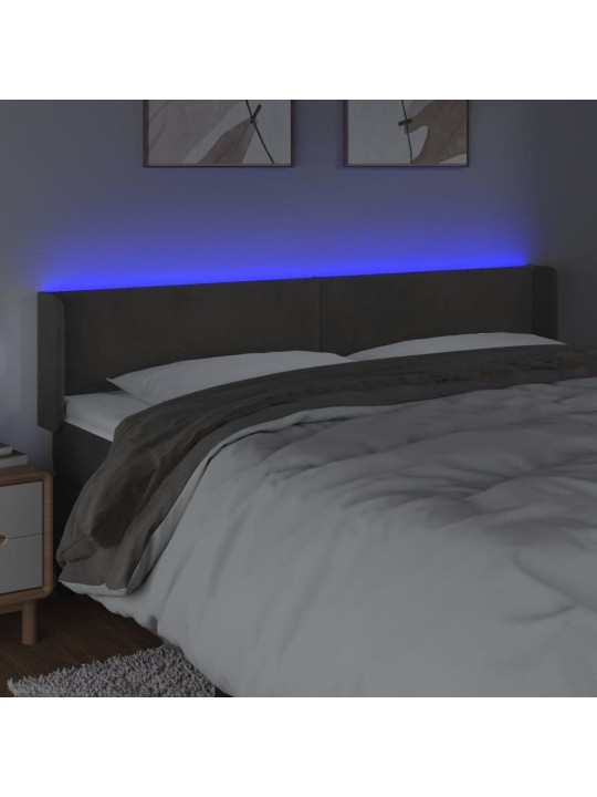 Čelo postele s LED tmavě šedé 203 x 16 x 78/88 cm samet