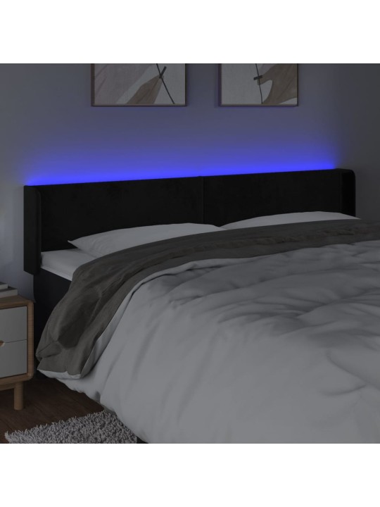 Čelo postele s LED černé 203 x 16 x 78/88 cm samet