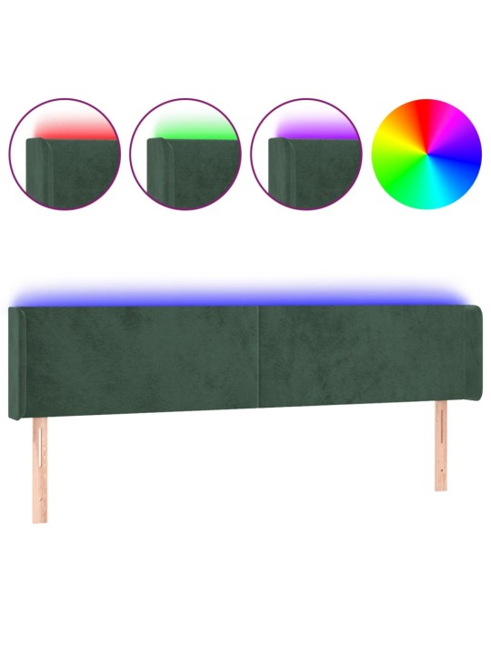 Čelo postele s led tmavě zelené 203 x 16 x 78/88 cm samet