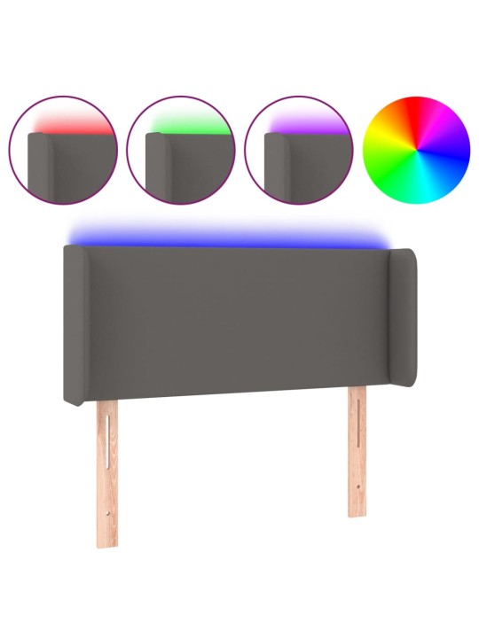 Čelo postele s LED šedé 103 x 16 x 78/88 cm umělá kůže