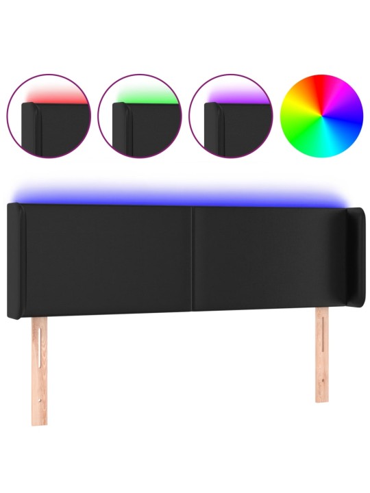 Čelo postele s LED černé 147 x 16 x 78/88 cm umělá kůže