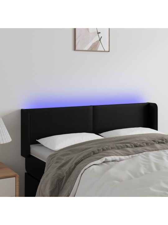 Čelo postele s LED černé 147 x 16 x 78/88 cm umělá kůže