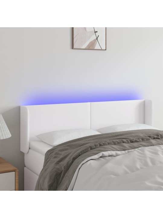 Čelo postele s LED bílé 147 x 16 x 78/88 cm umělá kůže