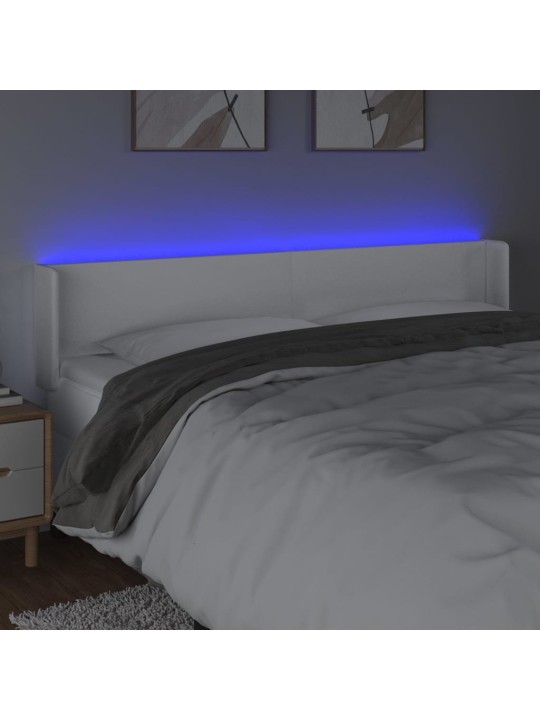 Čelo postele s LED bílé 163 x 16 x 78/88 cm umělá kůže