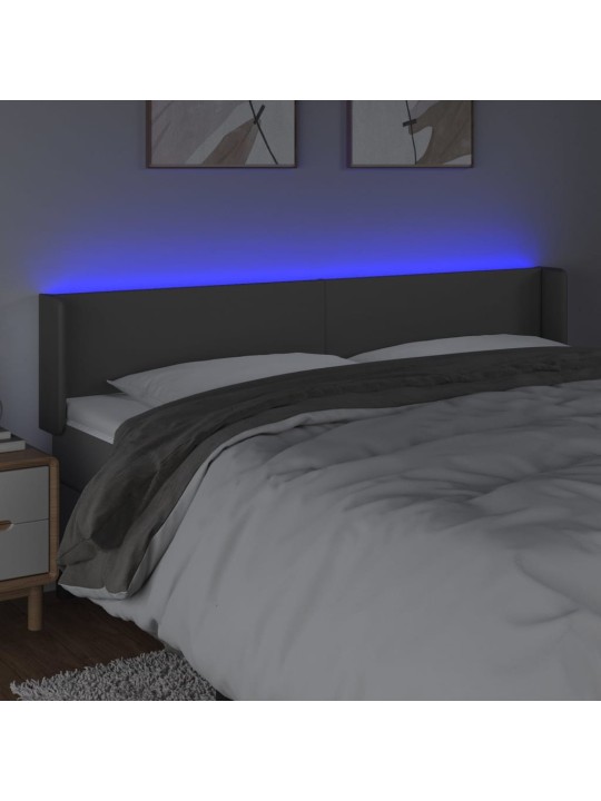Čelo postele s LED šedé 163 x 16 x 78/88 cm umělá kůže
