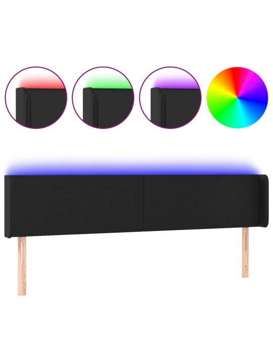 Čelo postele s LED černé 203 x 16 x 78/88 cm umělá kůže