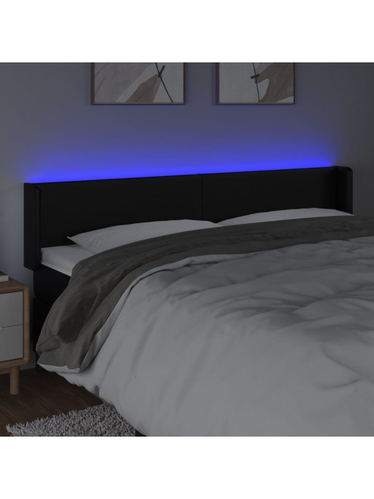 Čelo postele s LED černé 203 x 16 x 78/88 cm umělá kůže