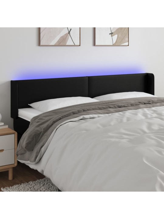 Čelo postele s LED černé 203 x 16 x 78/88 cm umělá kůže