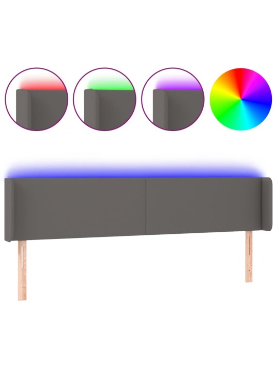 Čelo postele s LED šedé 203 x 16 x 78/88 cm umělá kůže