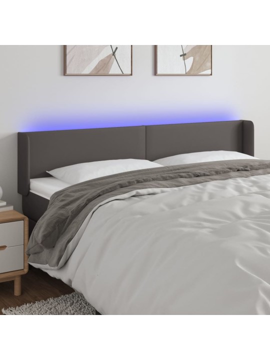 Čelo postele s LED šedé 203 x 16 x 78/88 cm umělá kůže