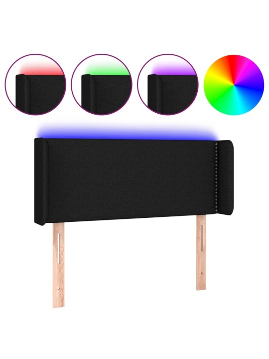 Čelo postele s LED černé 103 x 16 x 78/88 cm textil