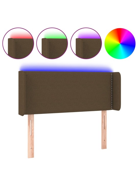 Čelo postele s LED tmavě hnědé 103 x 16 x 78/88 cm textil