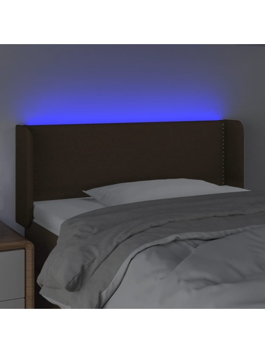 Čelo postele s LED tmavě hnědé 103 x 16 x 78/88 cm textil