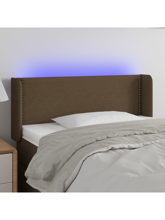Čelo postele s LED tmavě hnědé 103 x 16 x 78/88 cm textil