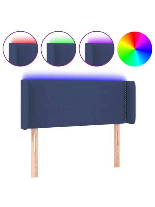Čelo postele s LED modré 103 x 16 x 78/88 cm textil