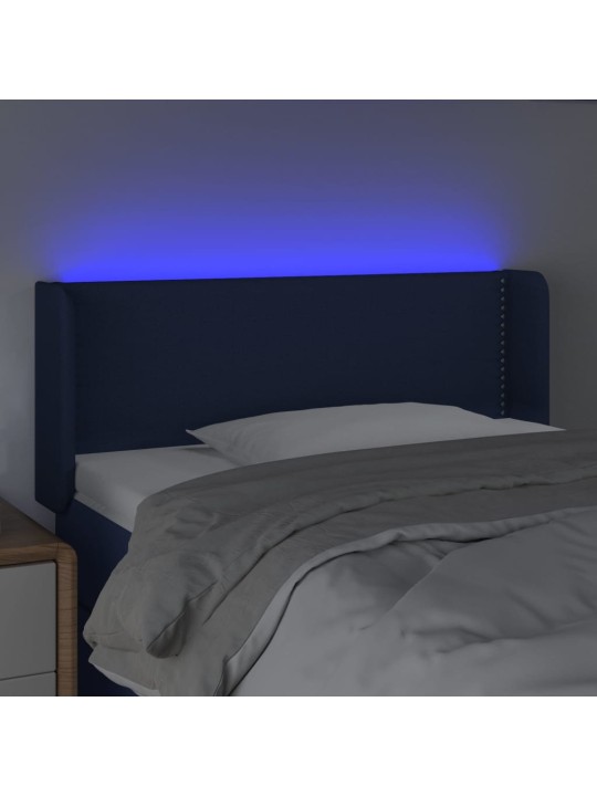 Čelo postele s LED modré 103 x 16 x 78/88 cm textil