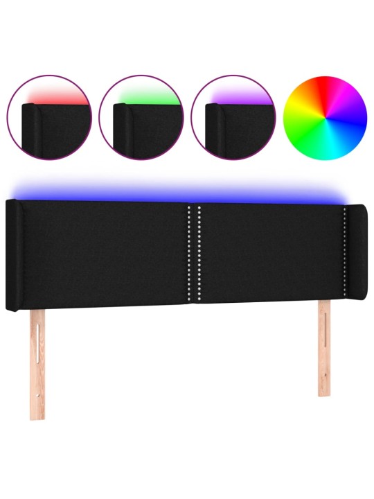 Čelo postele s LED černé 147 x 16 x 78/88 cm textil