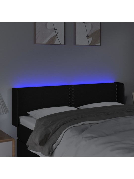 Čelo postele s LED černé 147 x 16 x 78/88 cm textil