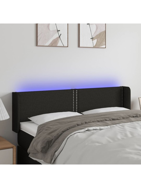Čelo postele s LED černé 147 x 16 x 78/88 cm textil
