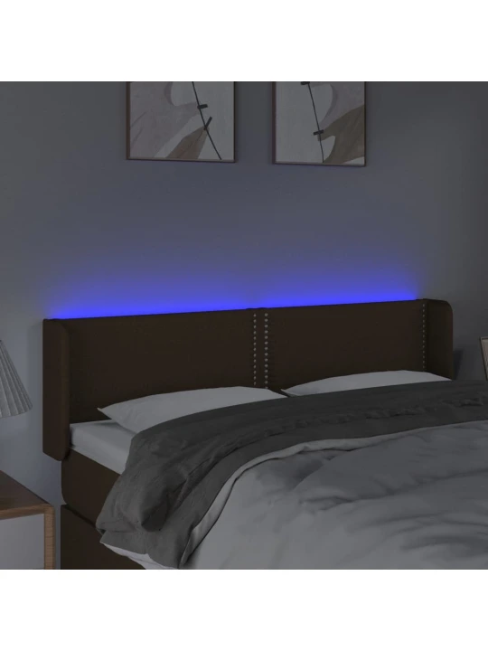 Čelo postele s LED tmavě hnědé 147 x 16 x 78/88 cm textil