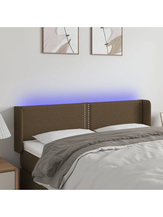 Čelo postele s LED tmavě hnědé 147 x 16 x 78/88 cm textil