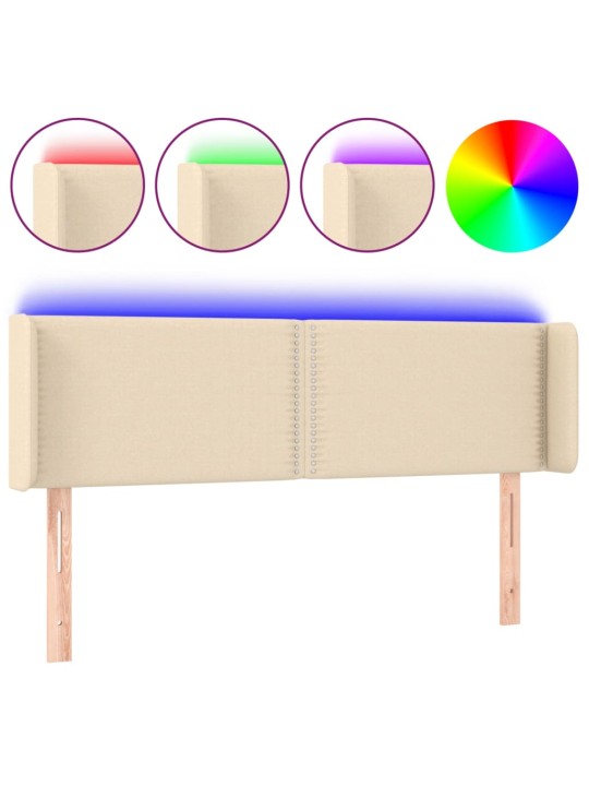 Čelo postele s LED krémové 147 x 16 x 78/88 cm textil