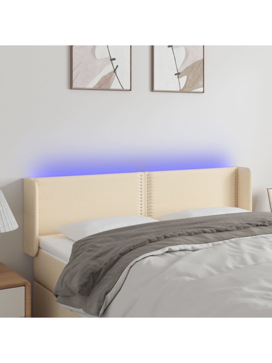 Čelo postele s LED krémové 147 x 16 x 78/88 cm textil