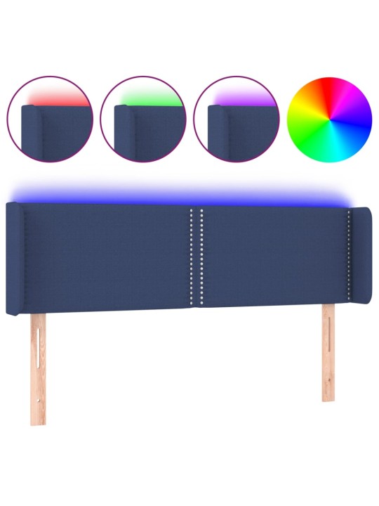 Čelo postele s LED modré 147 x 16 x 78/88 cm textil
