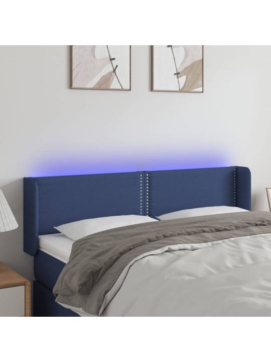Čelo postele s LED modré 147 x 16 x 78/88 cm textil