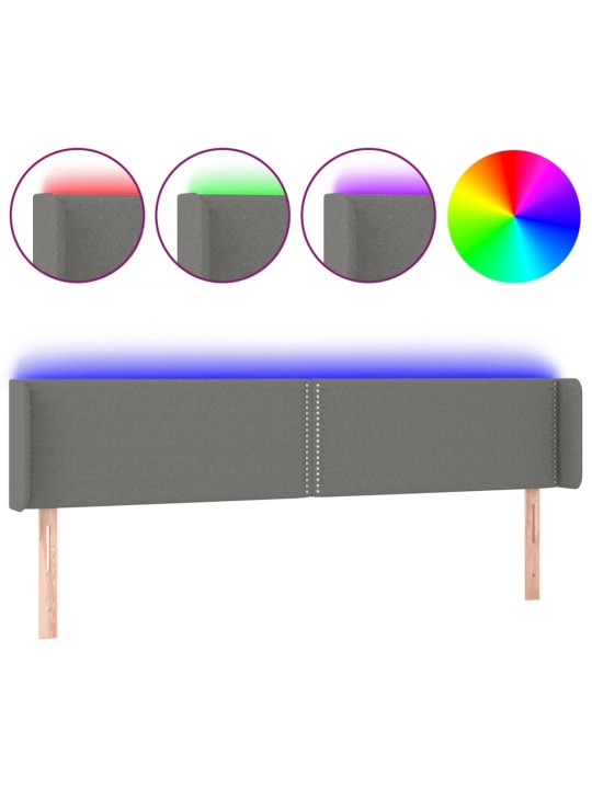 Čelo postele s LED tmavě šedé 163 x 16 x 78/88 cm textil