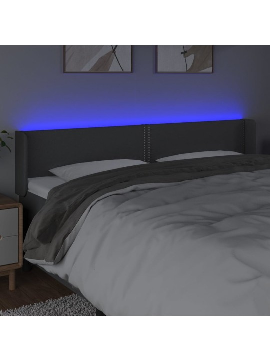 Čelo postele s LED tmavě šedé 163 x 16 x 78/88 cm textil