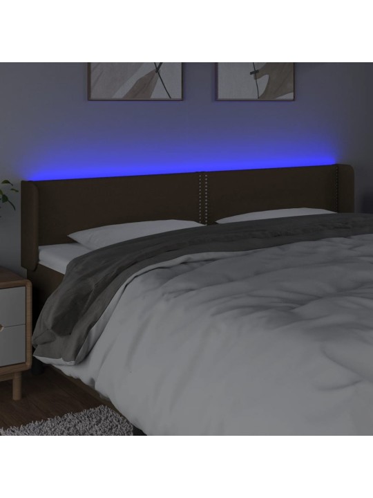 Čelo postele s LED tmavě hnědé 163 x 16 x 78/88 cm textil
